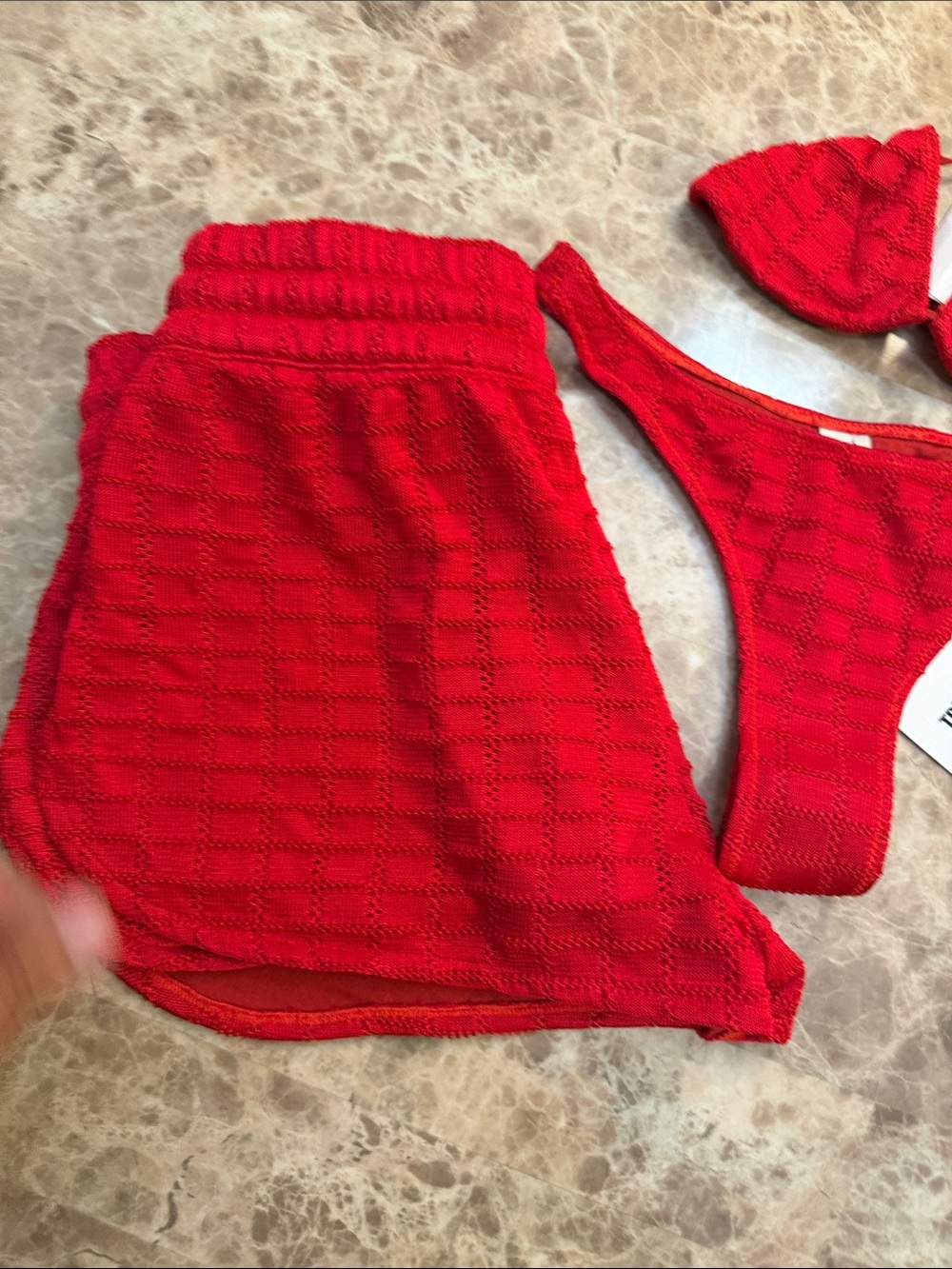 triangl swimwear Red Crochet Triangle Bikini Set with Cover-Up - Picture 7 of 9
